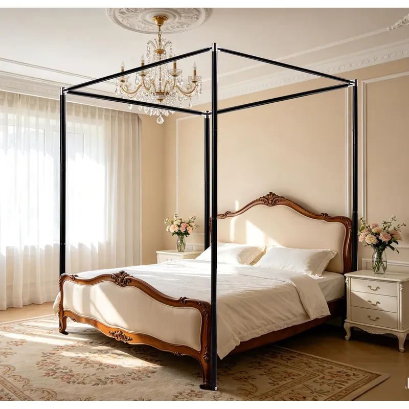 Canopy Bed Frame Metal Queen - ステンレス製キャノピーベッドフレーム、クイーンサイズ、厚みのあるクイーンキャノピーフレーム、金属製ベッド、木製ベッド、寝室の装飾、ブラック