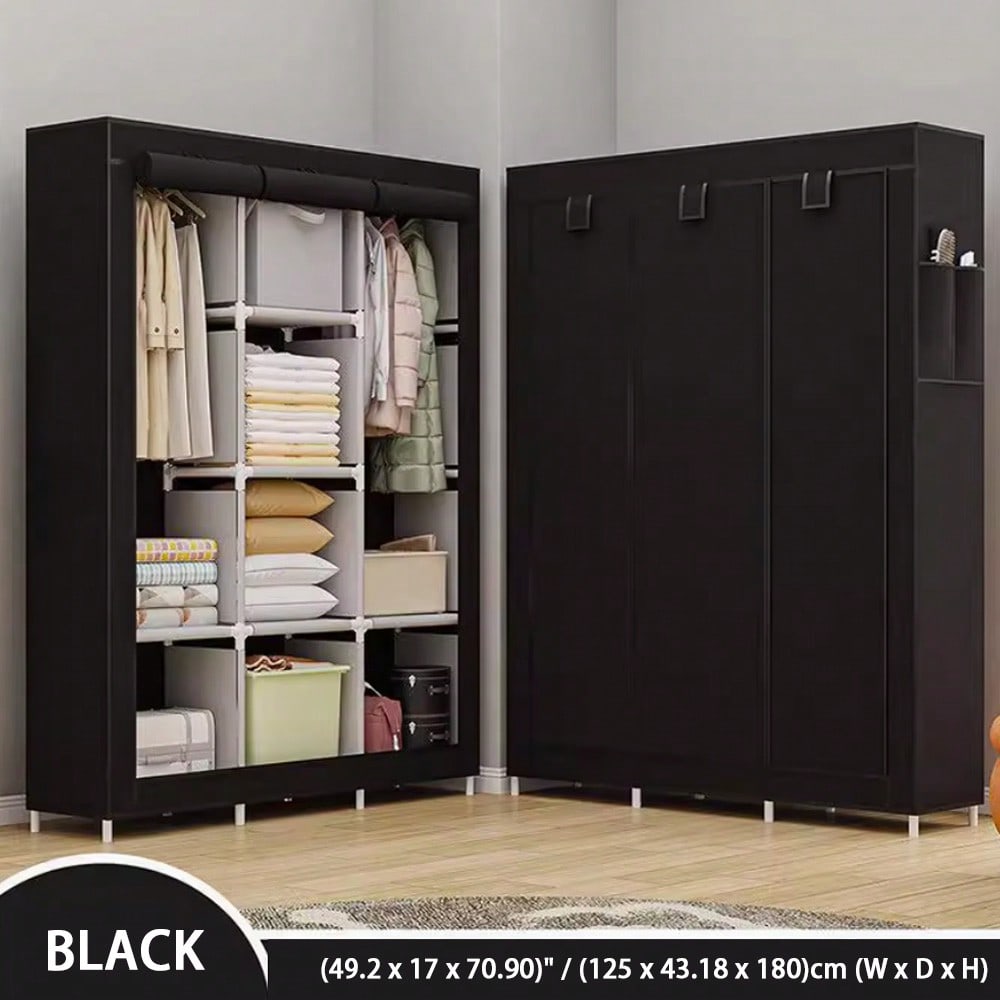 Wardrobe Closet Portable Fabric Cover - 71インチ ポータブルクローゼット ワードローブ モダンブラック 布製衣類収納オーガナイザーキャビネット 防塵ジッパーカバー