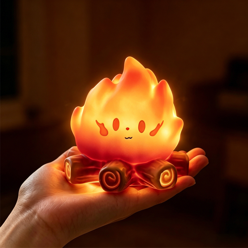 Floating Nightstand With Led Light - クリエイティブでかわいいミニ漫画キャンプファイヤーシリコンナイトライトLED炎シミュレーションログウォームライトランプ装飾オーナメントおもちゃ