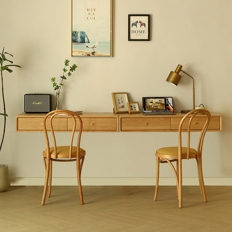 Bedroom Furniture - 北欧デザイナーフローティングデスク無垢材コンピューターデスクリビングルーム研究創造性寝室家具ビューローフローティングFYFD