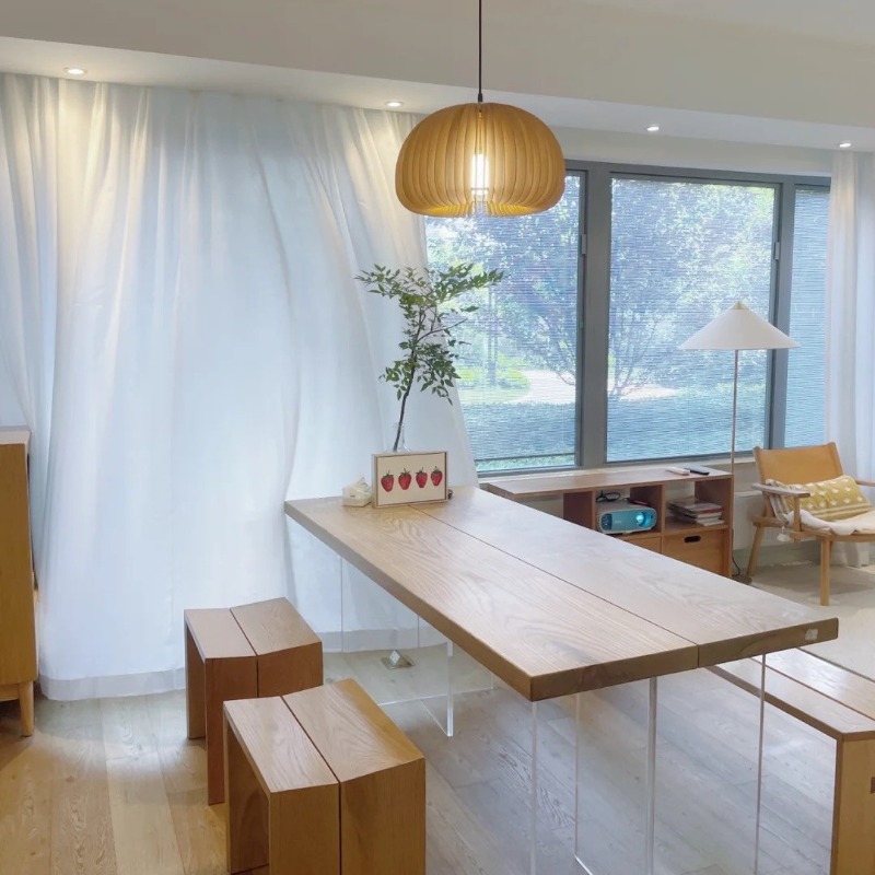 北欧無垢材アクリルフローティングテーブルモダンシンプルスタデ - Bedroom Furniture のレビューと価格