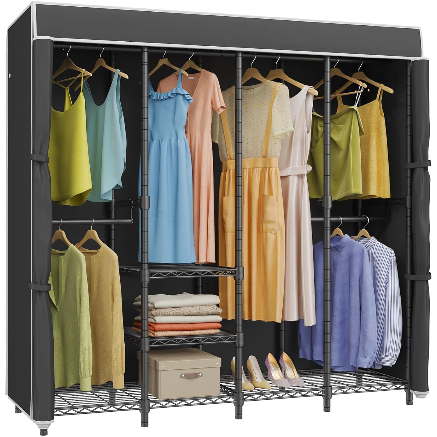 中型カバー付き衣類ラック、自立型、オックスフォード生地カバー - Wardrobe Closet Portable Fabric Cover のレビューと価格