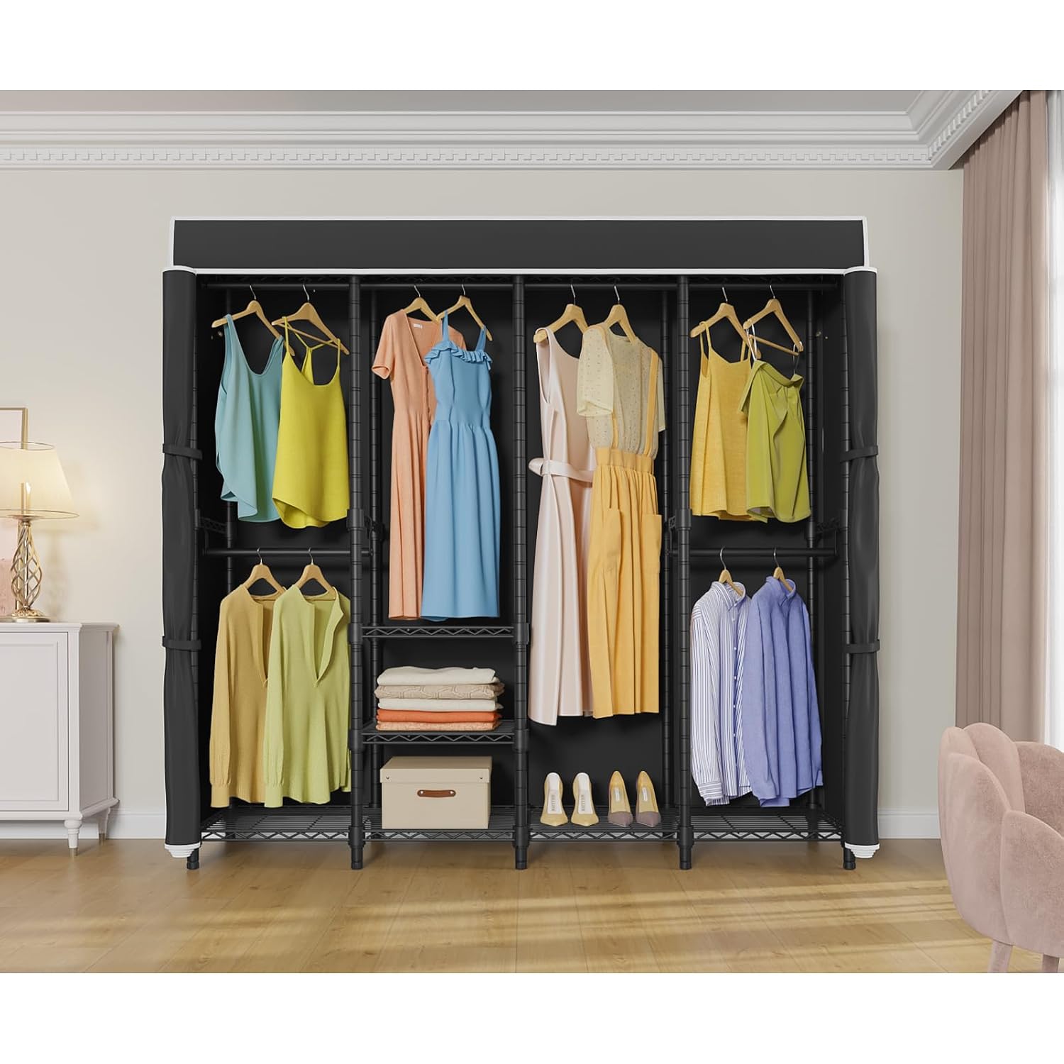 中型カバー付き衣類ラック、自立型、オックスフォード生地カバー - Wardrobe Closet Portable Fabric Cover のレビューと価格