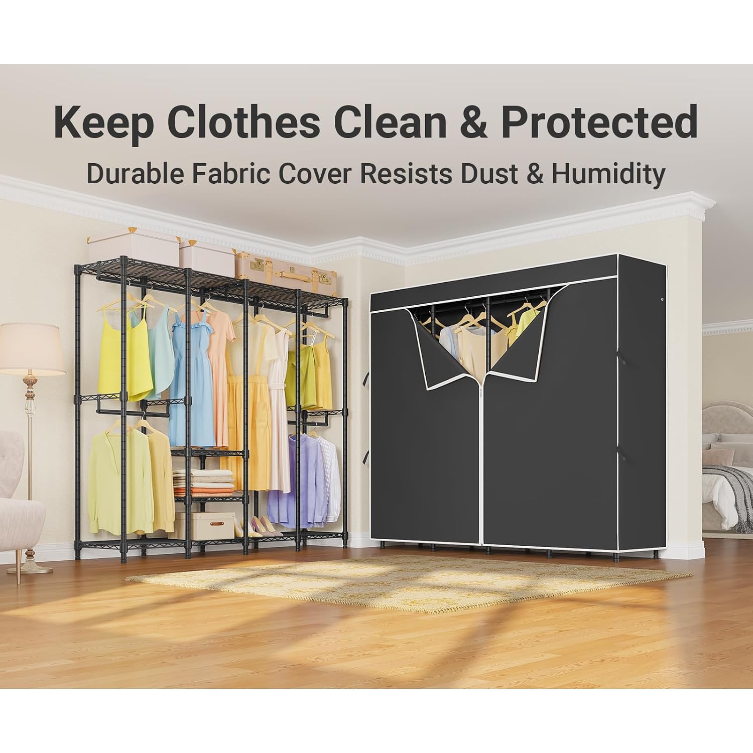 中型カバー付き衣類ラック、自立型、オックスフォード生地カバー - Wardrobe Closet Portable Fabric Cover のレビューと価格