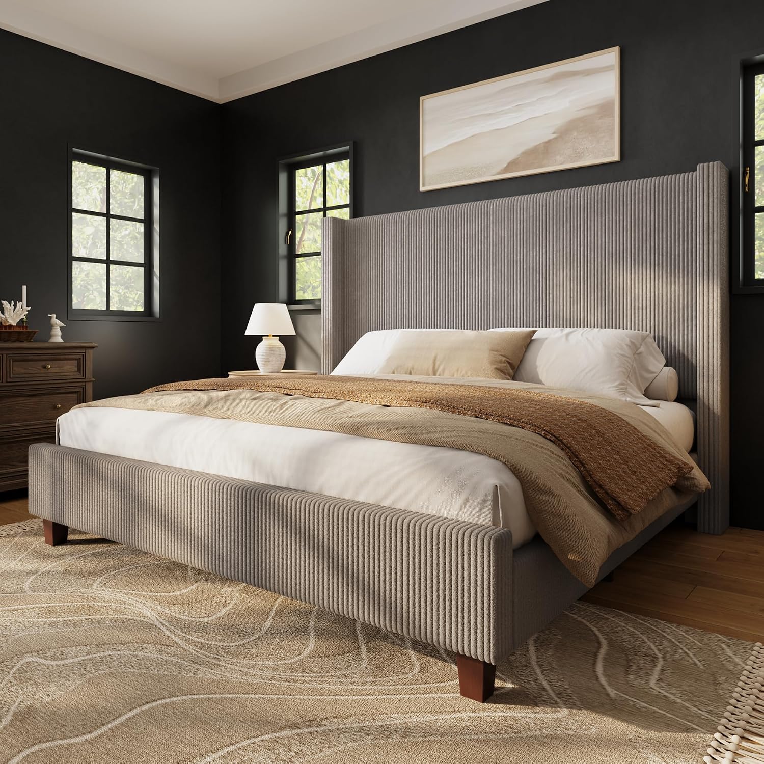 クイーンサイズベッドフレーム、50.8インチのコーデュロイ製 - Canopy Bed Frame Metal Queen のレビューと価格