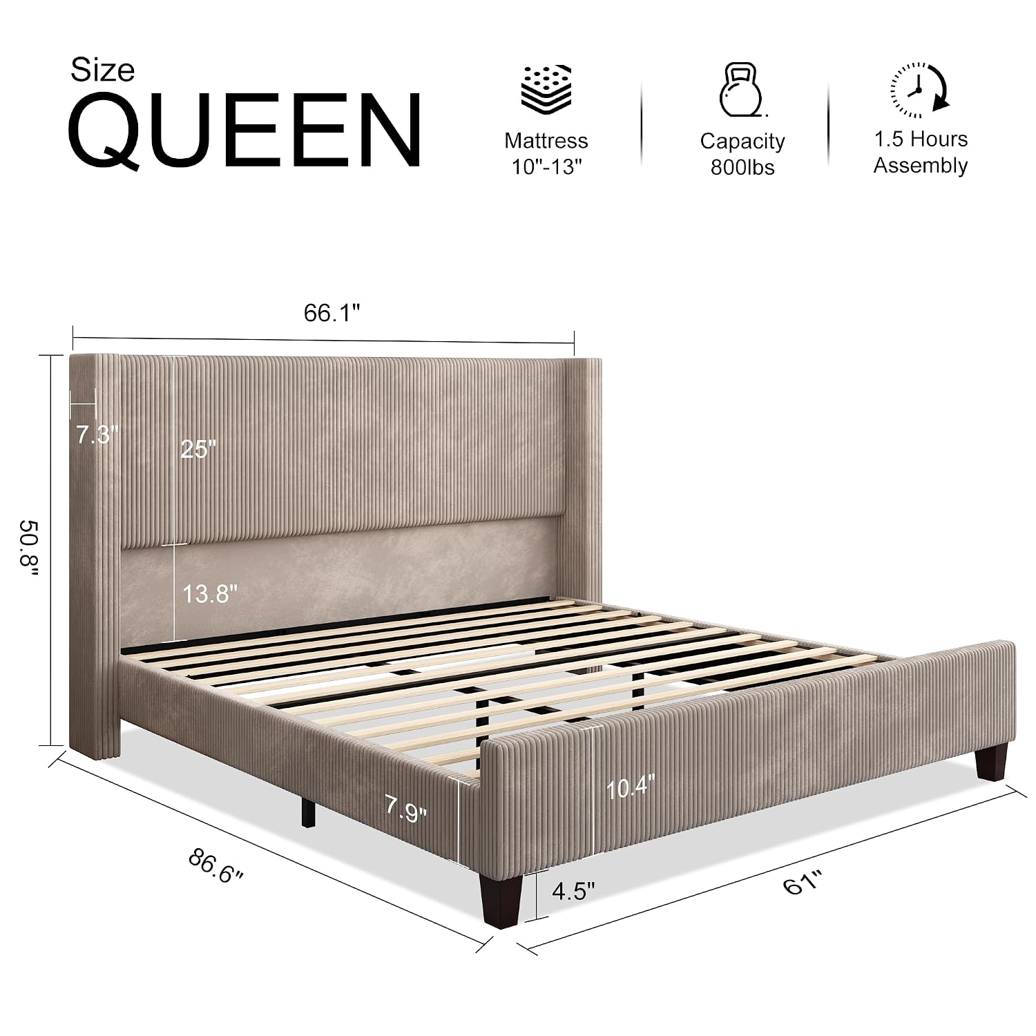 クイーンサイズベッドフレーム、50.8インチのコーデュロイ製 - Canopy Bed Frame Metal Queen のレビューと価格
