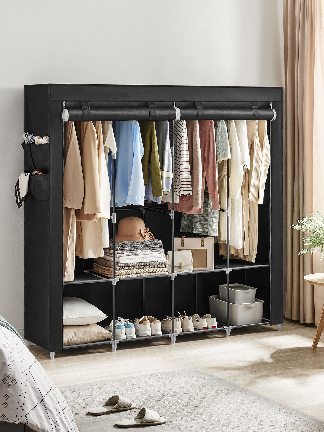持ち運び可能なクローゼット、カバー付きのワードローブ収納オー - Wardrobe Closet Portable Fabric Cover のレビューと価格