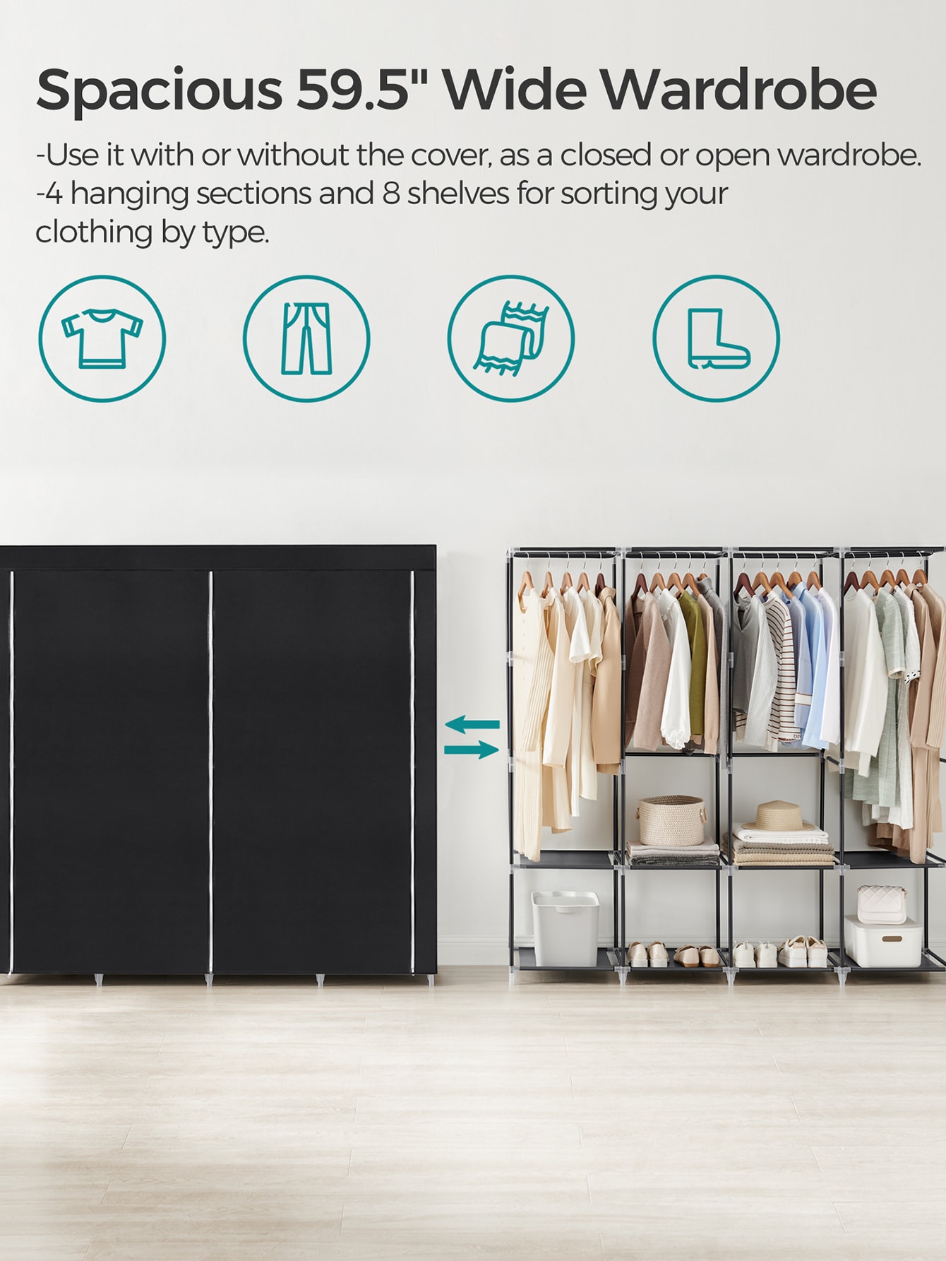 持ち運び可能なクローゼット、カバー付きのワードローブ収納オー - Wardrobe Closet Portable Fabric Cover のレビューと価格