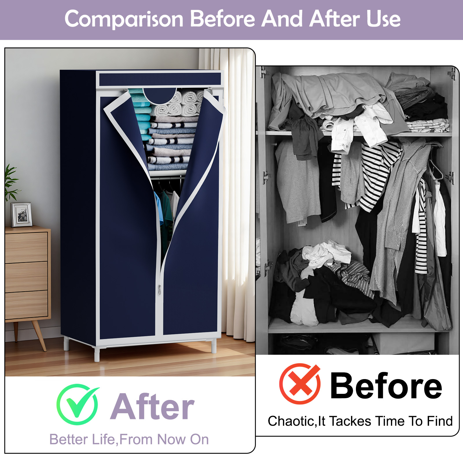 ポータブルファブリックワードローブクローゼットガーメントラッ - Wardrobe Closet Portable Fabric Cover のレビューと価格