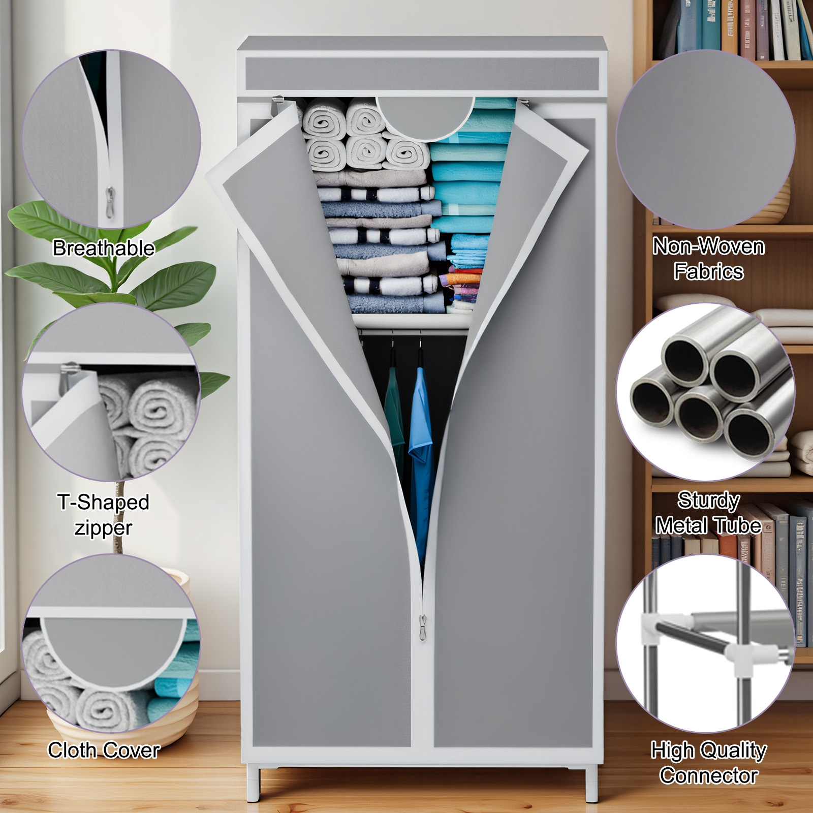 ポータブルファブリックワードローブクローゼットガーメントラッ - Wardrobe Closet Portable Fabric Cover のレビューと価格