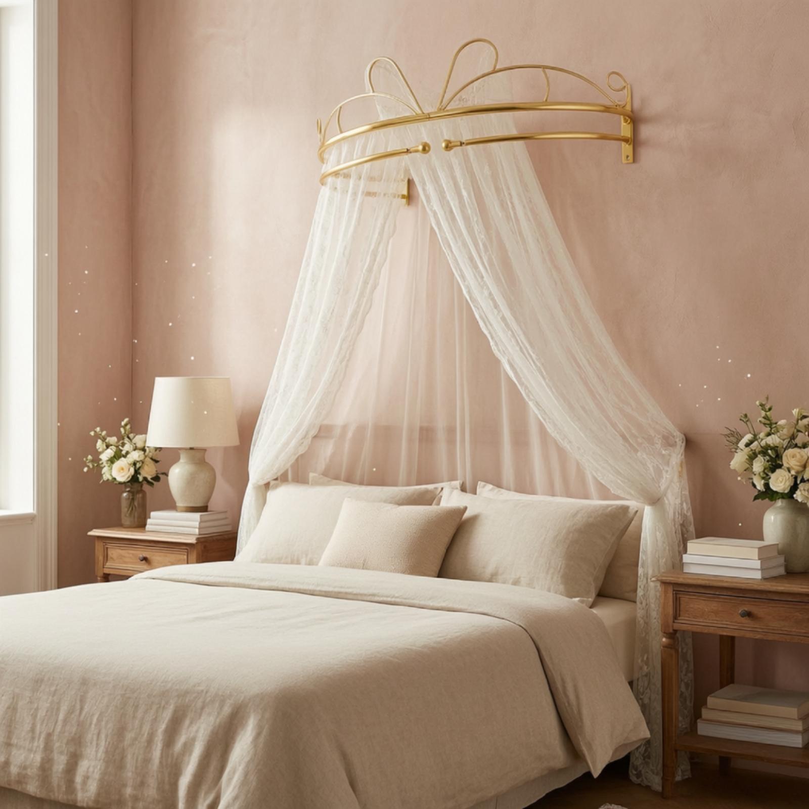 クイーン、キング、フルサイズのベッドに取り付け可能な、金色の - Canopy Bed Frame Metal Queen のレビューと価格