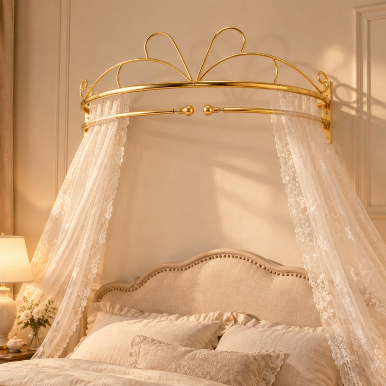 クイーン、キング、フルサイズのベッドに取り付け可能な、金色の - Canopy Bed Frame Metal Queen のレビューと価格