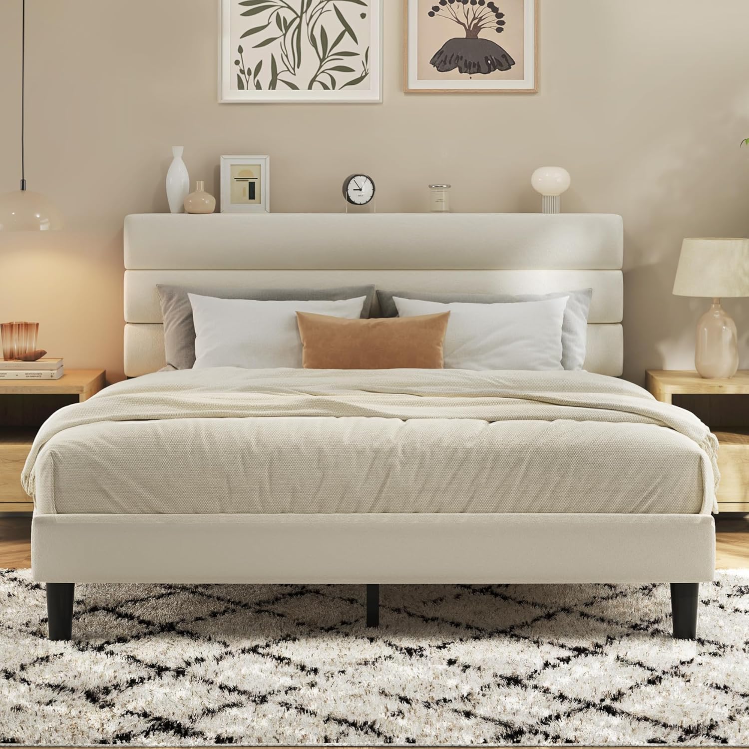 クイーンサイズのプラットフォームベッドフレーム、ベルベット張 - Canopy Bed Frame Metal Queen のレビューと価格