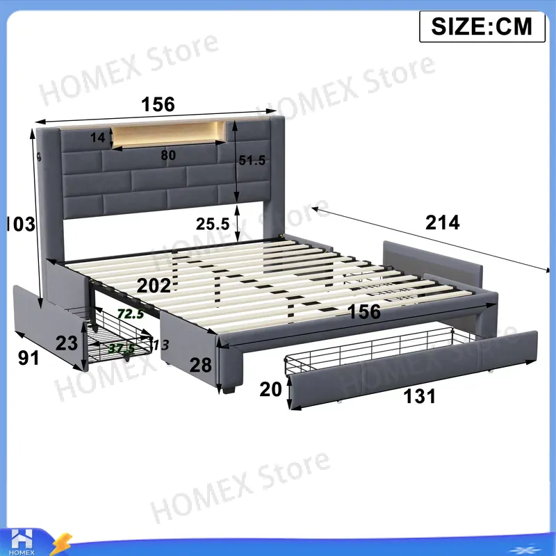 幅1.5mのダブルベッドフレーム。収納付きオットマン、ガス圧 - Gas Lift Storage Bed Hydraulic のレビューと価格