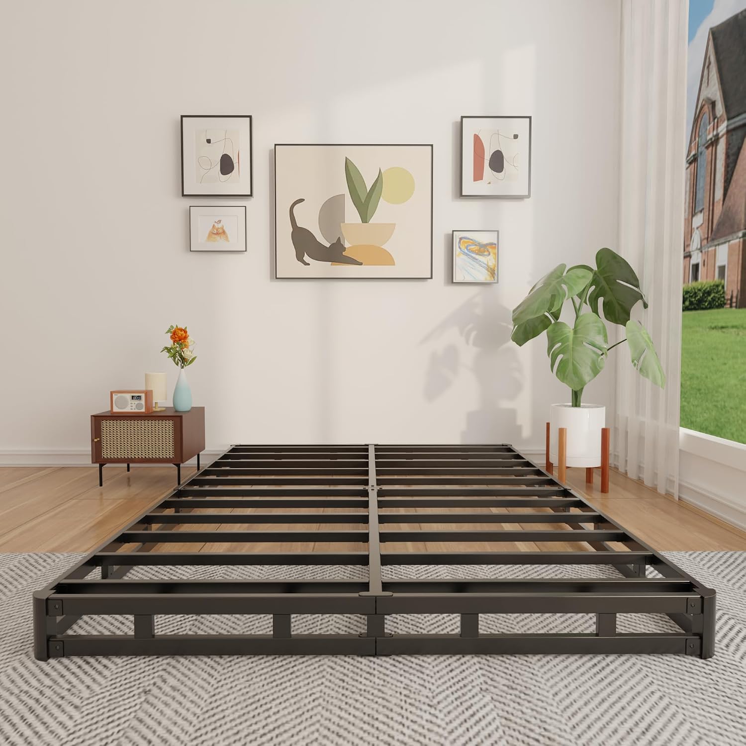 4インチクイーンボックススプリング、ロープロファイル、高耐久 - Canopy Bed Frame Metal Queen のレビューと価格