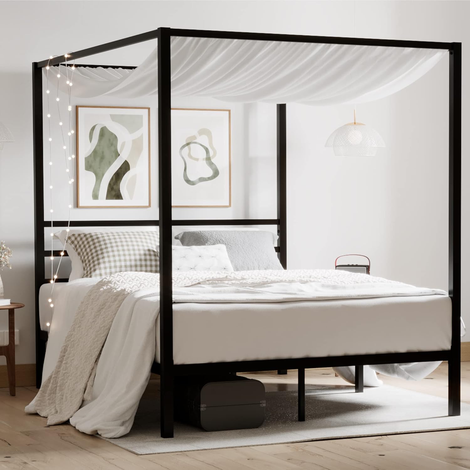 クイーンサイズメタルキャノピーベッドフレーム、頑丈なプラット - Canopy Bed Frame Metal Queen のレビューと価格