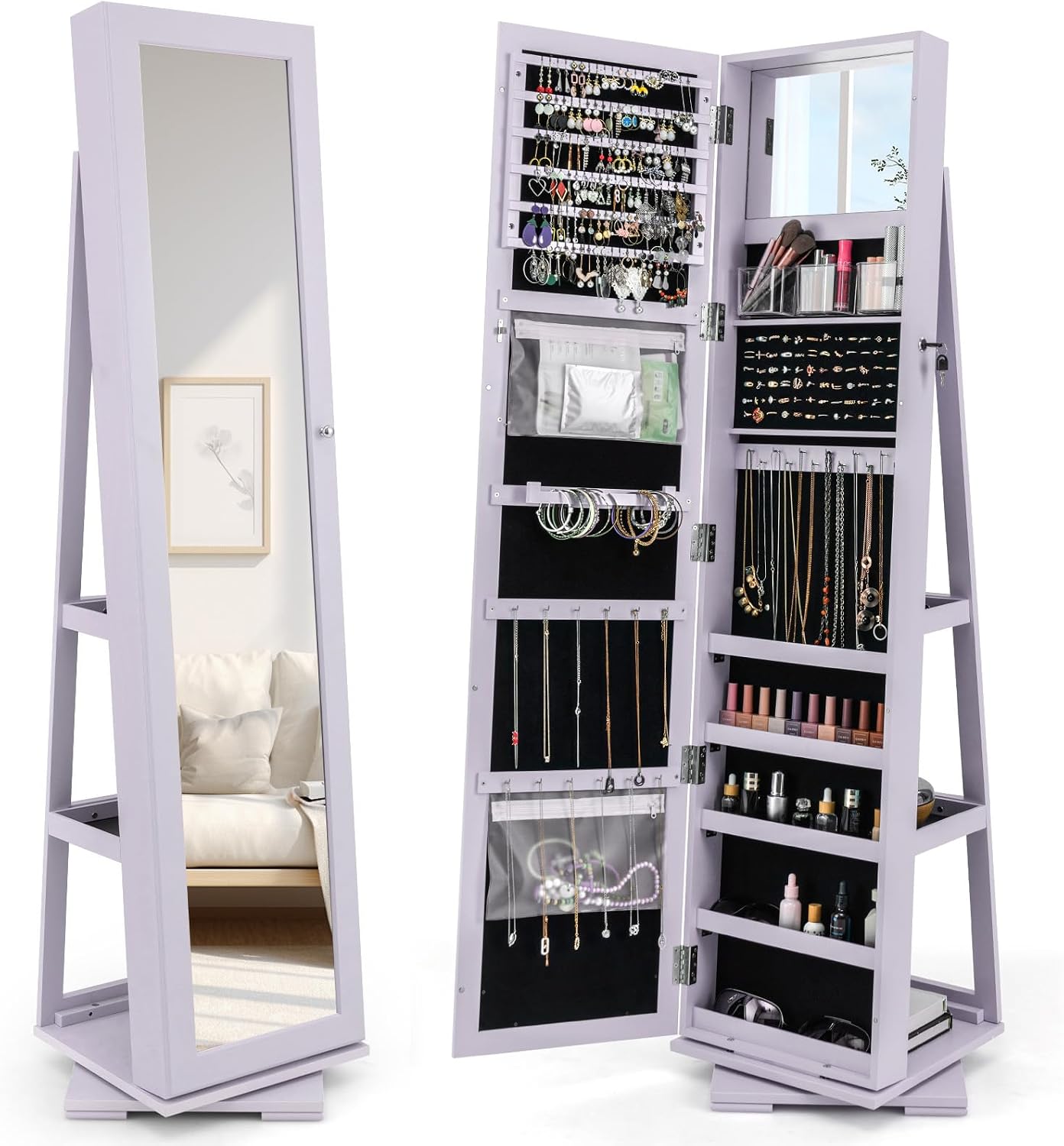 360度回転式ジュエリーアルモア、全身鏡付き、ロック可能なジ - Full Length Mirror Jewelry Armoire のレビューと価格