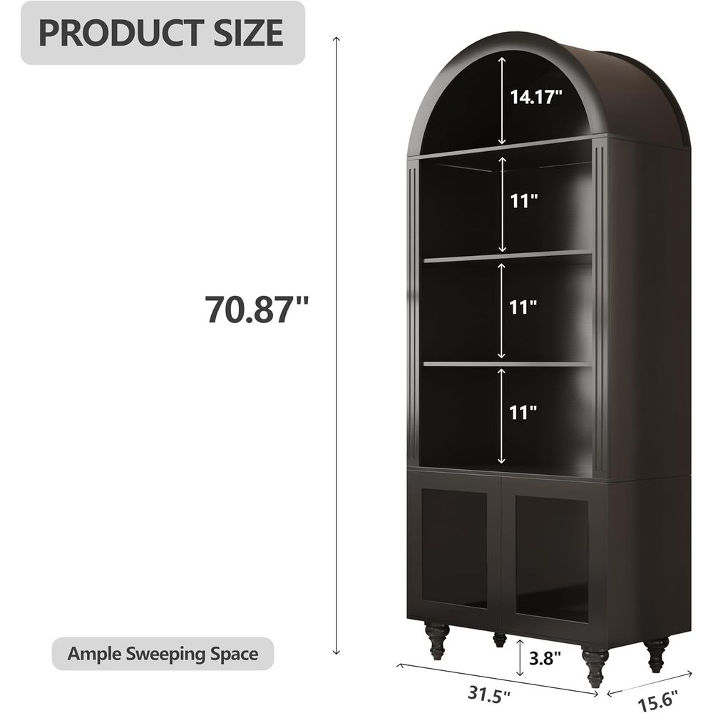 木製アーチ型ディスプレイ収納キャビネット、ガラス扉、LEDラ - Storage のレビューと価格