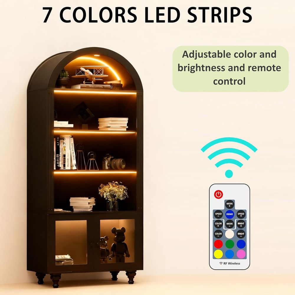 木製アーチ型ディスプレイ収納キャビネット、ガラス扉、LEDラ - Storage のレビューと価格
