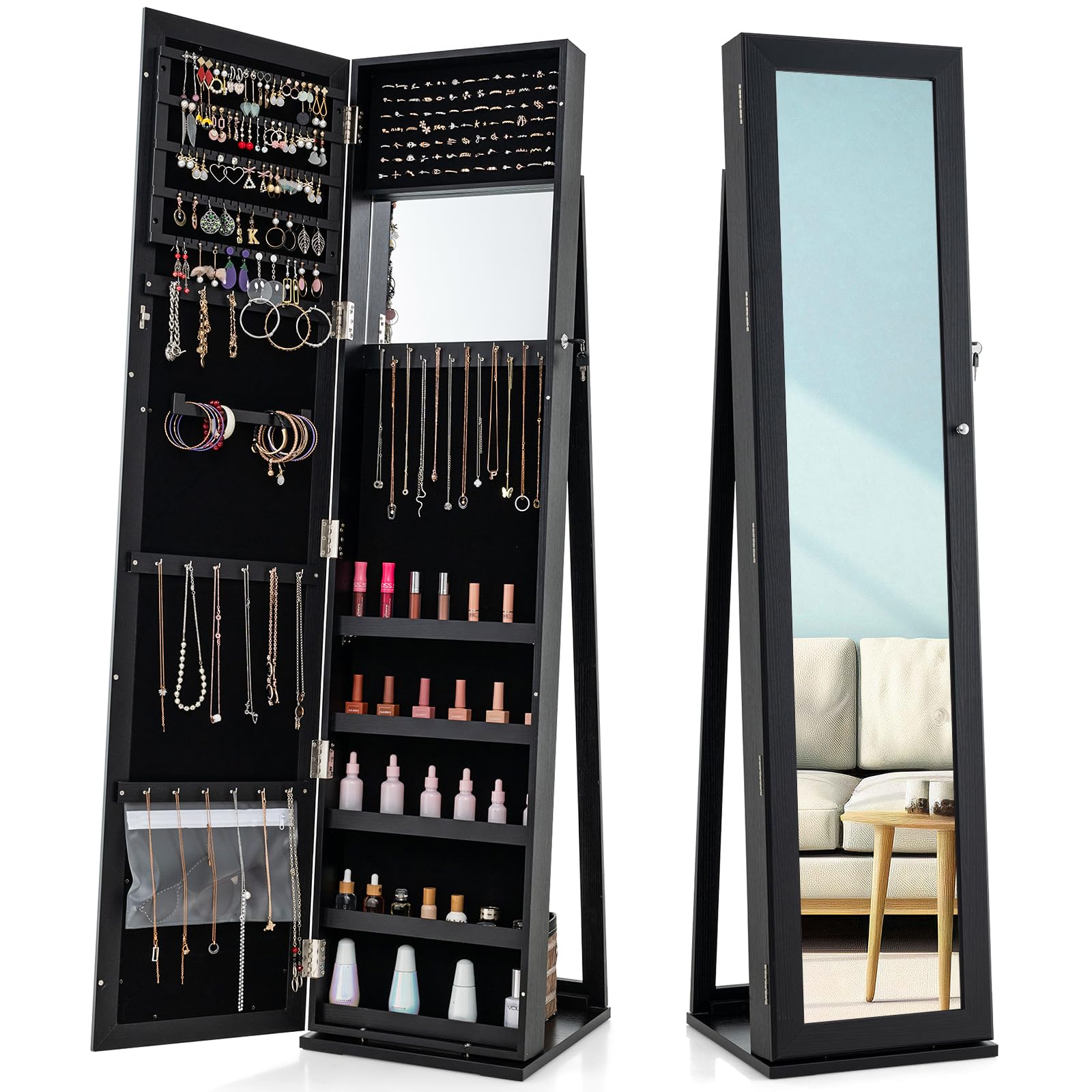 高さ62インチの全身鏡付きジュエリーアルモアキャビネット、鍵 - Full Length Mirror Jewelry Armoire のレビューと価格