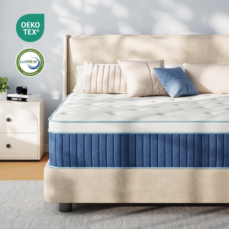 寝室用の12インチのクイーンサイズのハイブリッドマットレス。 - Memory Foam Mattress In A Box Queen のレビューと価格