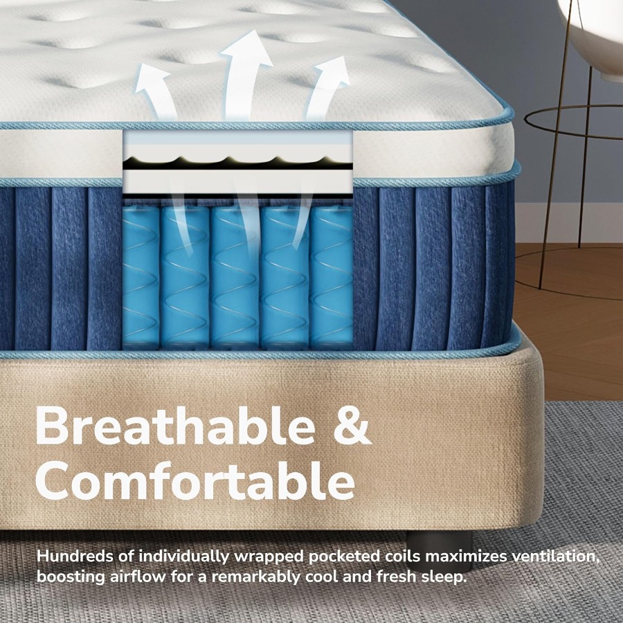 寝室用の12インチのクイーンサイズのハイブリッドマットレス。 - Memory Foam Mattress In A Box Queen のレビューと価格